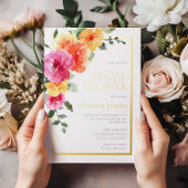 水はっきりした色フラワーズ春ブライダルシャワー 箔招待状