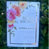 水はっきりした色フラワーズ春ブライダルシャワー 箔招待状