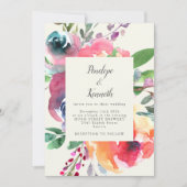 水はっきりした色フローラエレガントスクリプ結婚ト 招待状 (正面)