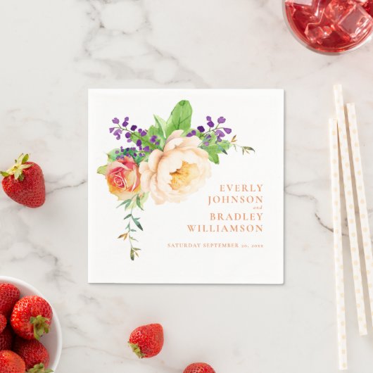 水はっきりした色フローラボタニカルロマン結婚ツ スタンダードカクテルナプキン (インサイチュ)