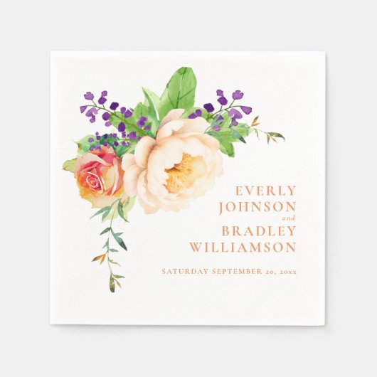 水はっきりした色フローラボタニカルロマン結婚ツ スタンダードカクテルナプキン (正面)