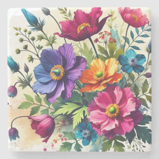 水はっきりした色フローラ ストーンコースター (正面)