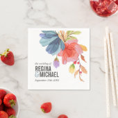 水はっきりした色ブルーワイルドフラワーズモノグラム結婚 スタンダードカクテルナプキン (インサイチュ)