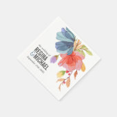 水はっきりした色ブルーワイルドフラワーズモノグラム結婚 スタンダードカクテルナプキン (角)