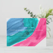 水はっきりした色ホットピンク結婚式招待状 セーブザデート (スタンド正面)