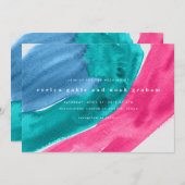 水はっきりした色ホットピンク結婚式招待状 セーブザデート (正面/裏面)