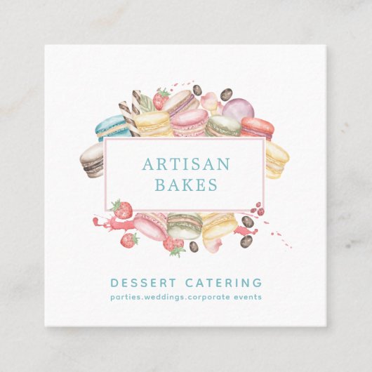 水はっきりした色マカロンベイカーパティシシェフ スクエア名刺 (正面)