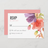 水はっきりした色ワイルドフラワーピンク結婚式RSVP 招待状 (正面/裏面)
