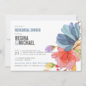 水はっきりした色ワイルドフラワーブルーリハーサルディナー 招待状 (正面)