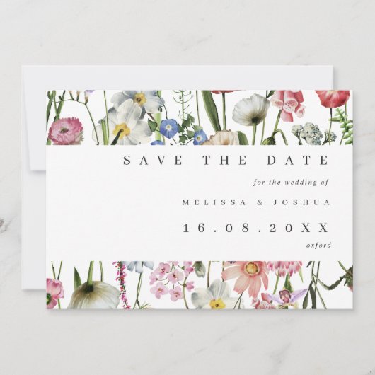 水はっきりした色ワイルドフラワーQRコード結婚ズ セーブザデート (正面)