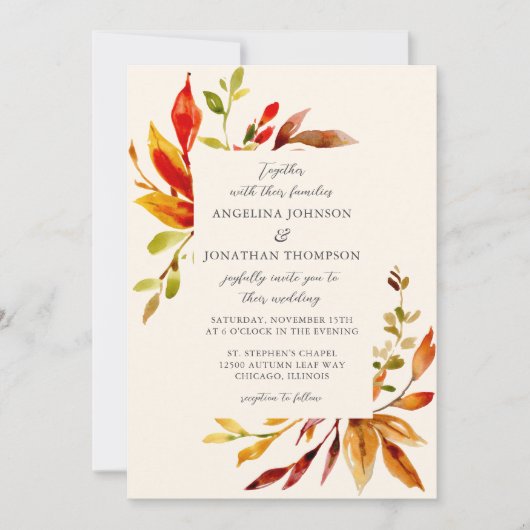 水はっきりした色紅葉クリー結婚ム 招待状 (正面)