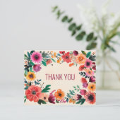 水はっきりした色花模様ありがとう ポストカード (スタンド正面)