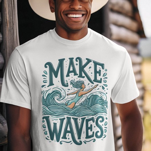 水は私の幸せな場所サーファーガールライディングウェーブ Tシャツ