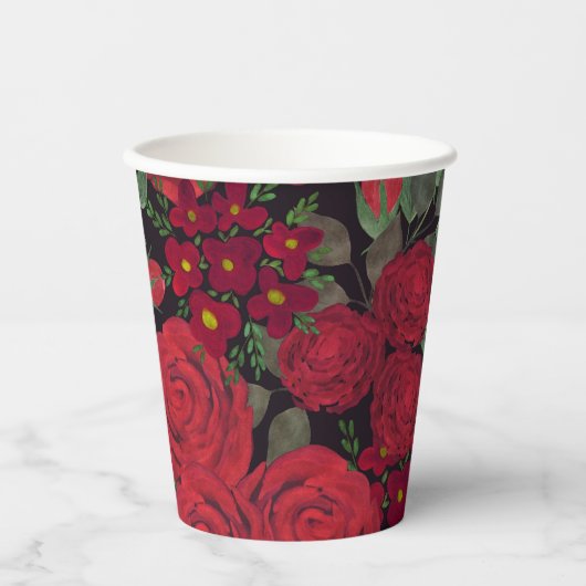 水は赤いバラを黒に塗り 紙コップ (正面)