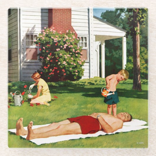 水まきの父 ガラスコースター (正面)