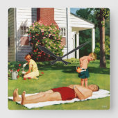 水まきの父 スクエア壁時計 (正面)