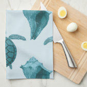 水または青い調子のウミガメ及びコンシュ キッチンタオル (四つ折り)