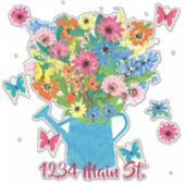 水やりのじょうろと花の郵便箱ステッカー シール (正面)