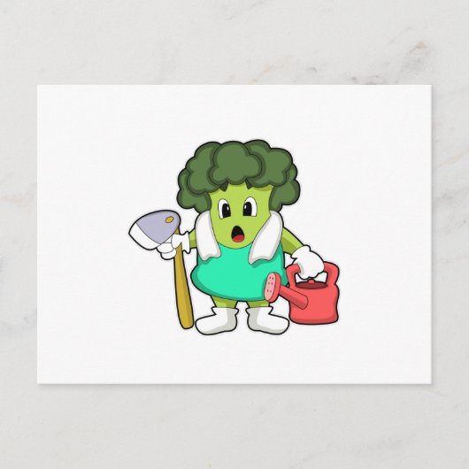 水やりのジョウロを持った農夫のブロッコリー ポストカード (正面)