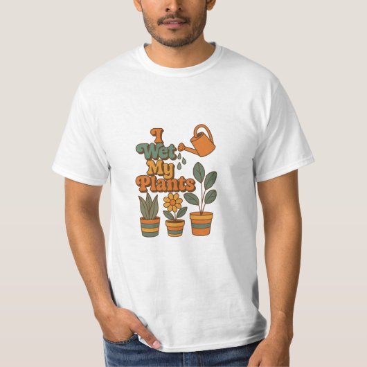 水やり大好き!レトロな70年代ストライプ Tシャツ (正面)