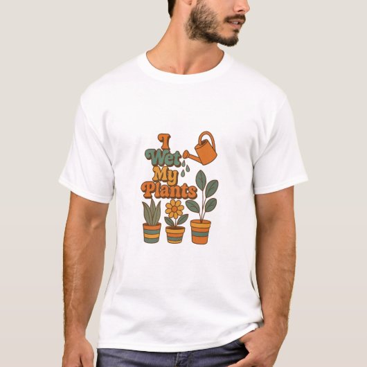 水やり大好き!レトロな70年代ストライプ Tシャツ (正面)