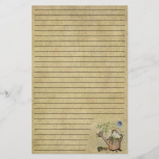 水やり缶と庭の物 – 5 – 並んだ文房具 便箋 (正面)