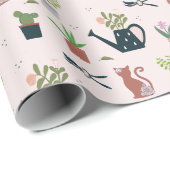 水やり缶猫かわいいガーデニングパターン ラッピングペーパー (ロールコーナー)