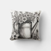 水やり缶、白黒アート、春アート クッション (正面)