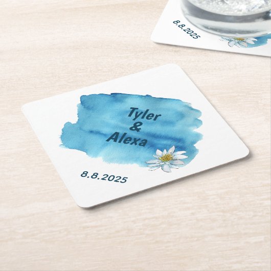 水ゆりの青い水の色のスプラッシュ ペーパーコースター (アングル)