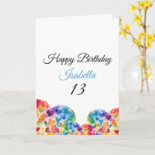 水よくはしゃぐカラフル色ハート13誕生日 カード (黄色い花)