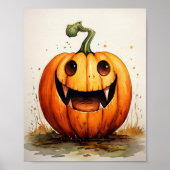 水よくはしゃぐ色カボチャイラストレーション ポスター (正面)