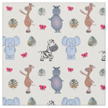 水よくはしゃぐ色サファリ動物v.1ファブリック