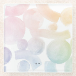 水よくはしゃぐ色パターンイニシャルコースター ガラスコースター