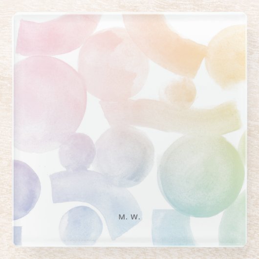 水よくはしゃぐ色パターンイニシャルコースター ガラスコースター (正面)