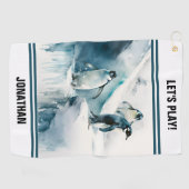 水よくはしゃぐ色ペンギン ゴルフタオル (横)