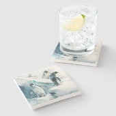 水よくはしゃぐ色ペンギン ストーンコースター (横)