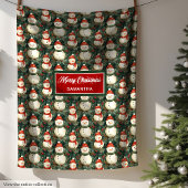 水よくはしゃぐ色雪だるま深いセージ緑レッド フリースブランケット