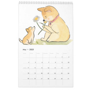 水よくはしゃぐ色AI生成柴犬 カレンダー