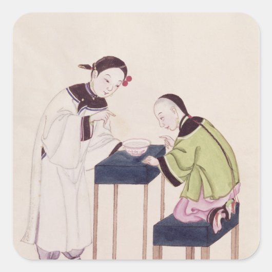 . .水をボウルに運を探す少女 スクエアシール (正面)