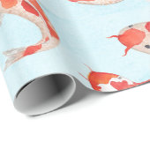 水を含んだ青の金コイのコイの魚の水彩画 ラッピングペーパー (ロールコーナー)