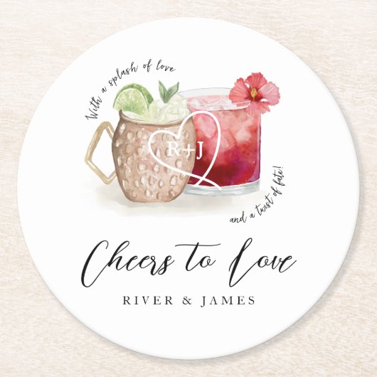 水を愛する応援カクテルドリンク結婚ズ ラウンドペーパーコースター (正面)