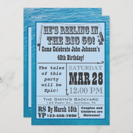 水を持つ第50誕生日の招待状の採取 招待状 (正面/裏面)