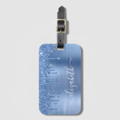 水を滴らせるグリッターパーソナライズされたブルー ラゲッジタグ (正面縦)