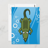 水を背景にしたかわいい漫画のワニ ポストカード (正面/裏面)