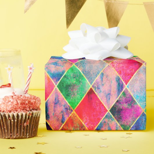 水アーガイルカラフル色パステル抽象芸術モダン ラッピングペーパー (誕生日パーティー)