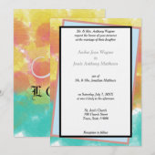 水アート色ジオメトリックフレーム結婚ズ 招待状 (正面/裏面)