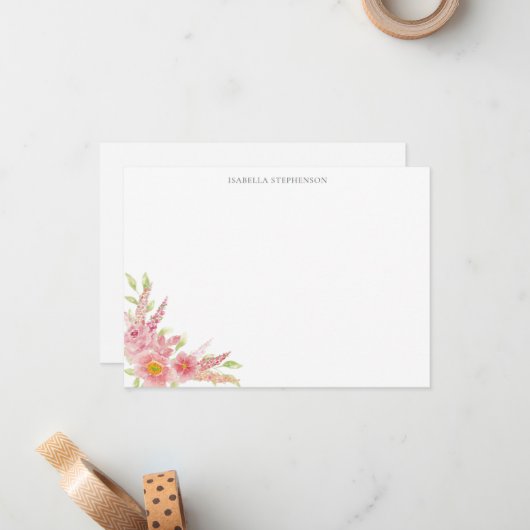 水エレガントかわいらし色ピンクフローラパーソナライズされた ノートカード (正面/裏面インサイチュ)