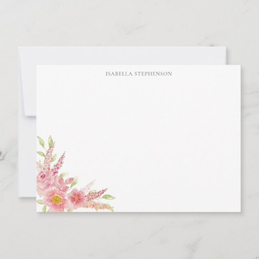 水エレガントかわいらし色ピンクフローラパーソナライズされた ノートカード (正面)