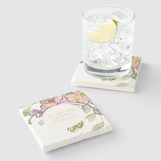 水エレガントはっきりした色ワイルドフラワーのカスタムウェディング ストーンコースター (横)