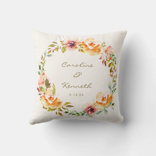 水エレガントカラフル色のフローラ結婚の名前 クッション (裏面)